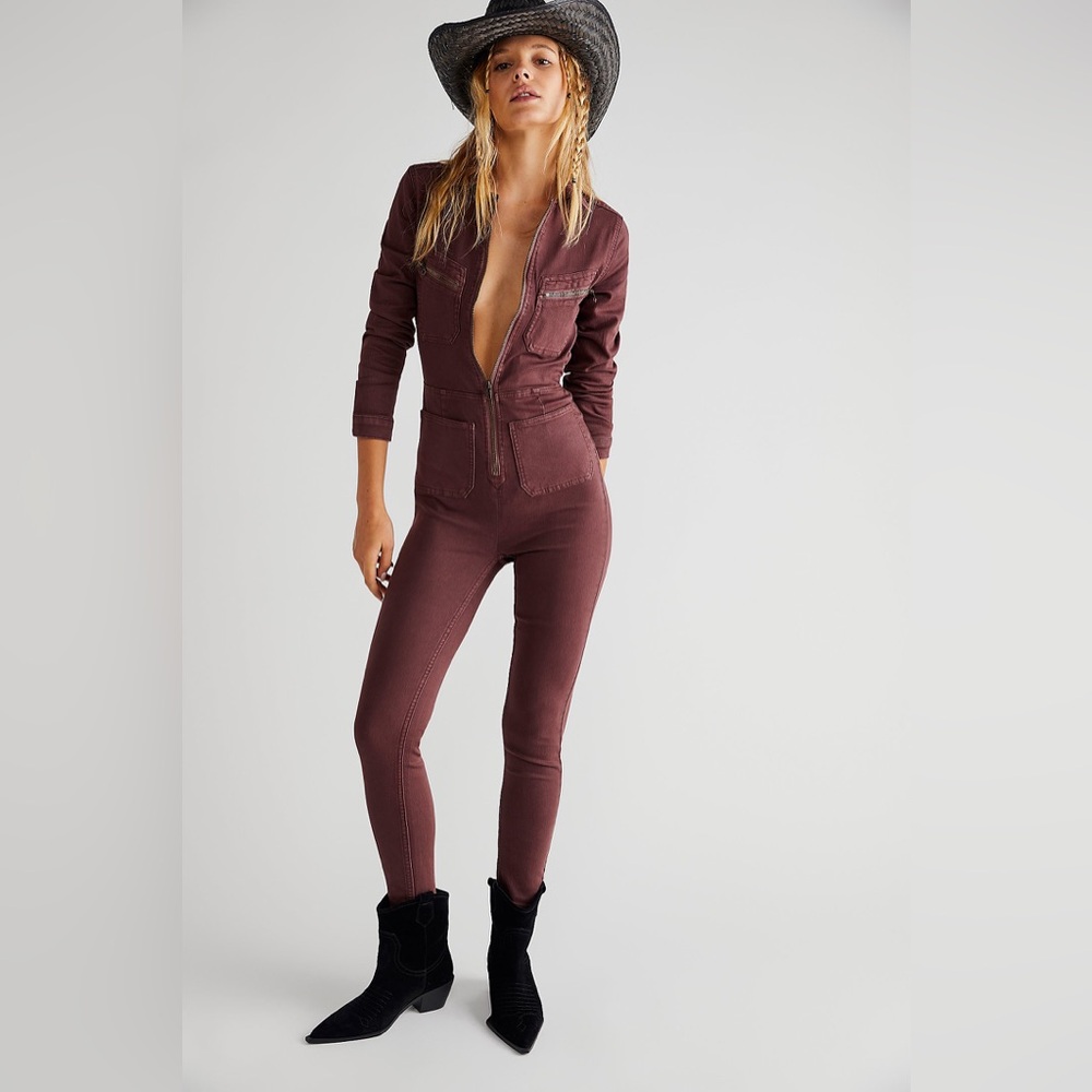 Free people lennox denim jumpsuit
